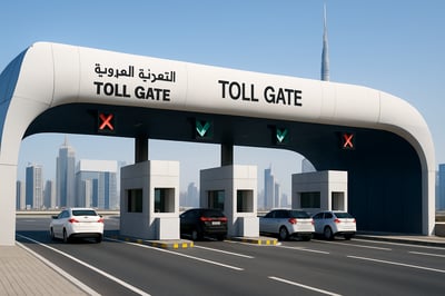 Modern toll gate on a Dubai highway Modern toll gate on a Dubai highway