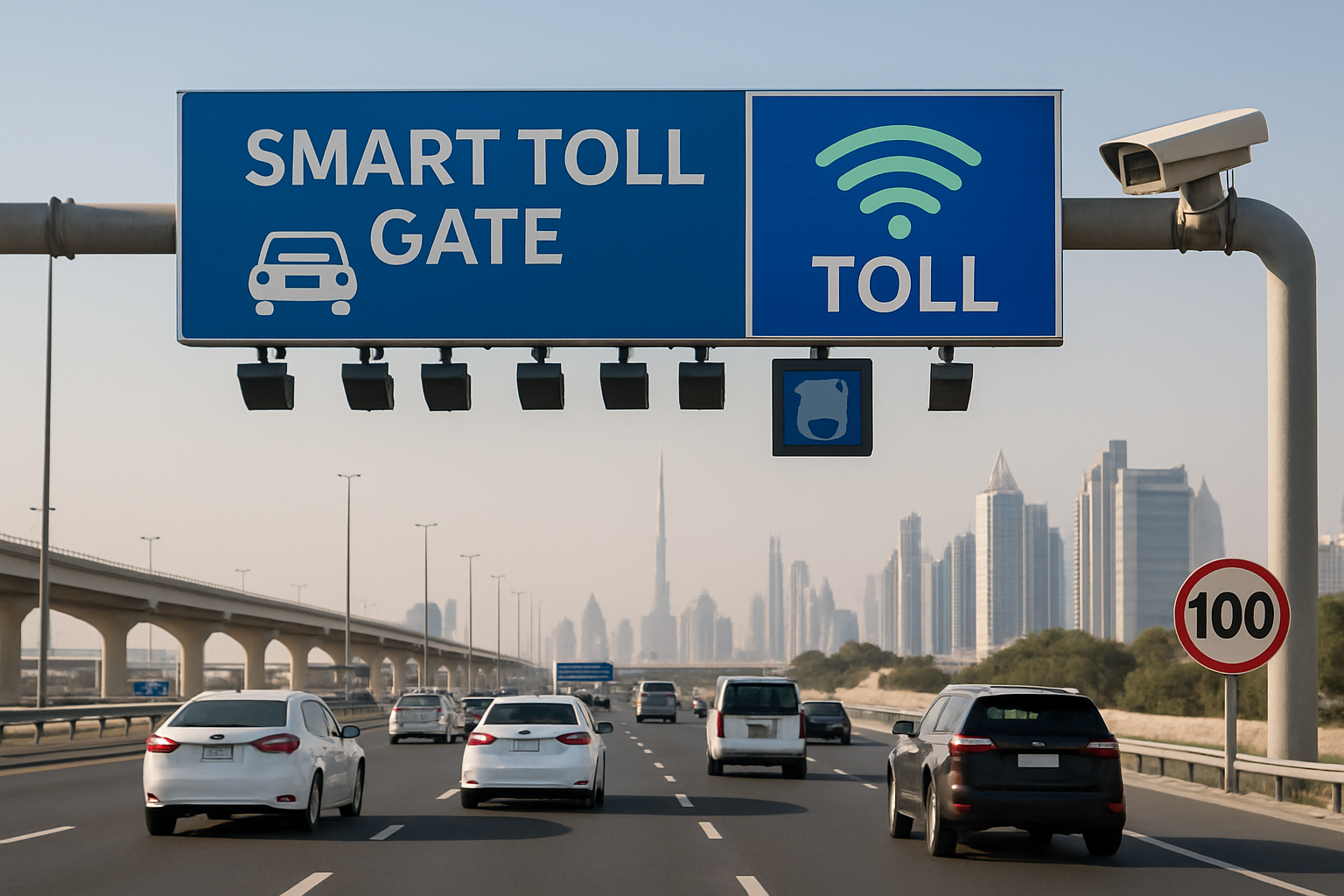 Smart toll gate system on a busy Dubai highway