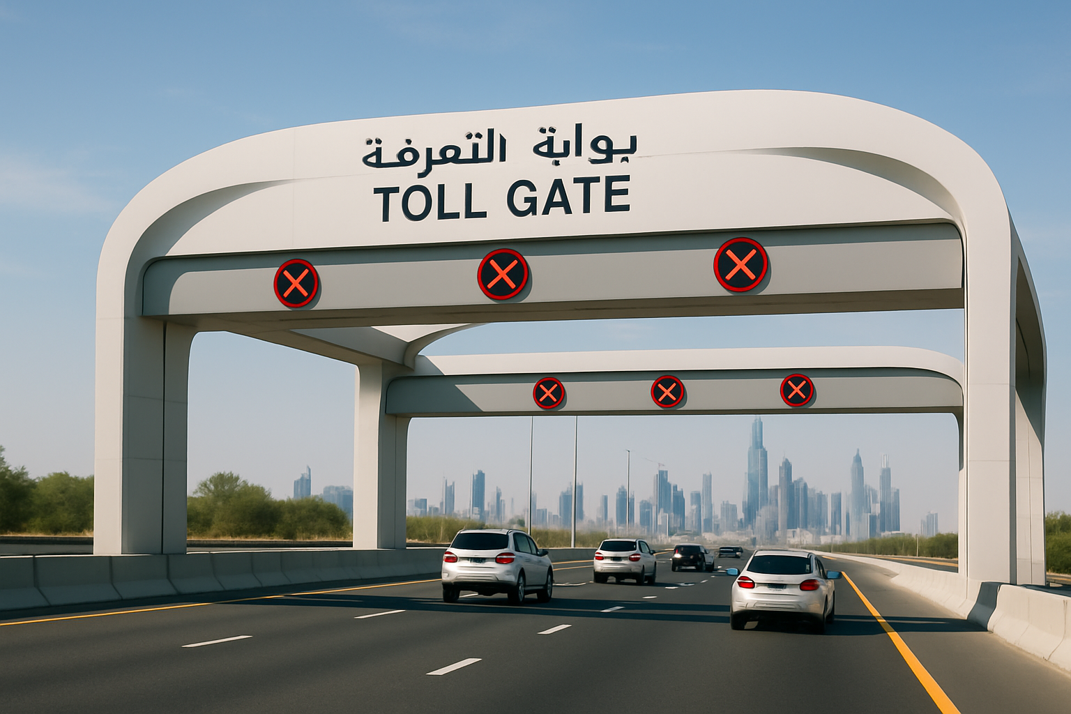 Modern toll gates on a Dubai highway